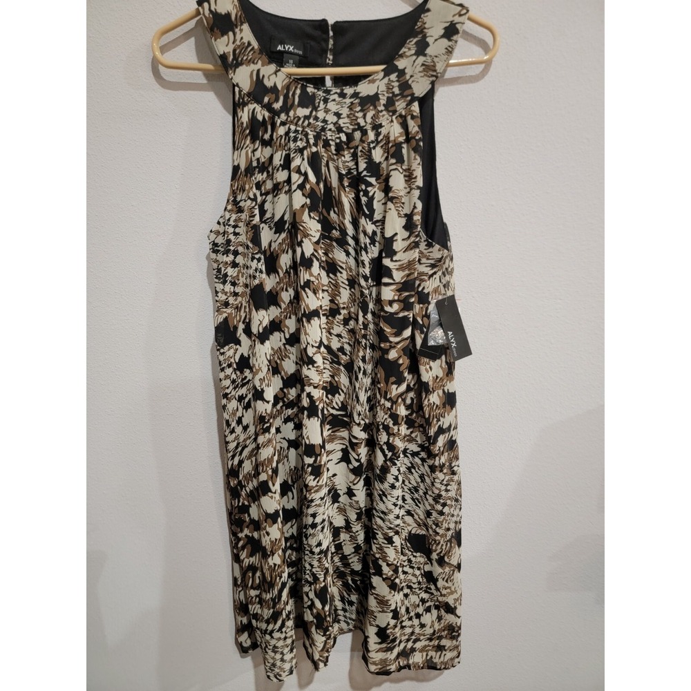 ALYX NWT Womens Size 16 Sleeveless Knee Length Dress Chiffon Layered Brown Black